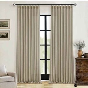 Linen Khaki Taupe Curtains 96 Inches Long for Living Room Bedroon Pinch Pleated